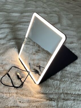 LED Lighted Makeup Mirror with Touch Controls - Dimmable, USB Rechargeable